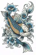 japanese koi fish blue flowers wrapping   tattoo design idea