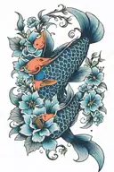 japanese koi fish blue flowers wrapping   tattoo design idea
