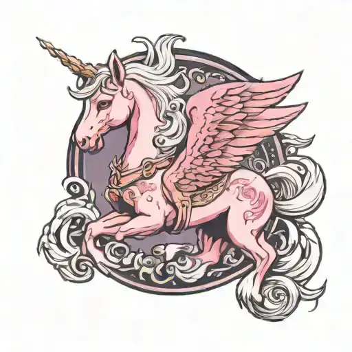 pink pegasus horse with white kitten riding  tattoo design idea