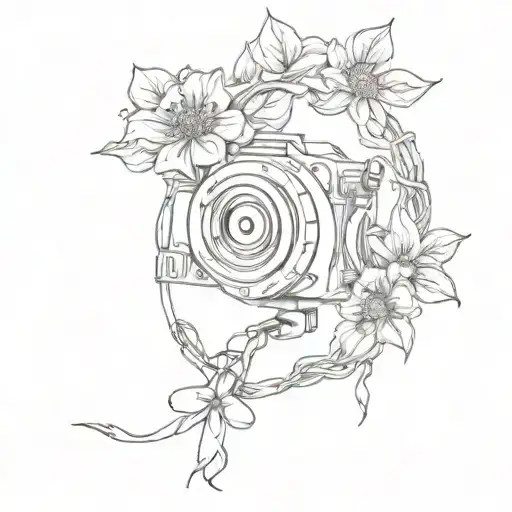 A sketch tattoo of a movie reel intertwined with a vine of flowers, representing your love for films and nature tattoo design idea