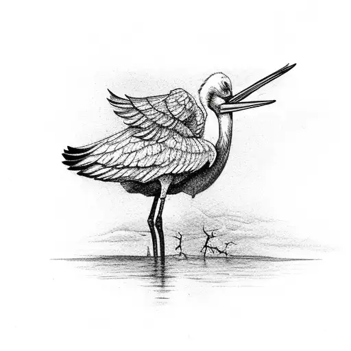 stork flying in lightning storm tattoo design idea