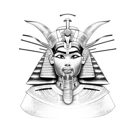 An Egyptian pharaoh dressed as a samurai in dotwork style tattoo design idea
