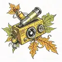 On the chest, oak leaves, rocket, cassette player, the number 1993 on the scroll tattoo design idea