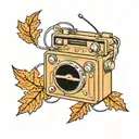 On the chest, oak leaves, rocket, cassette player, the number 1993 on the scroll tattoo design idea