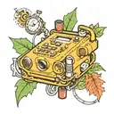 On the chest, oak leaves, rocket, cassette player, the number 1993 on the scroll tattoo design idea