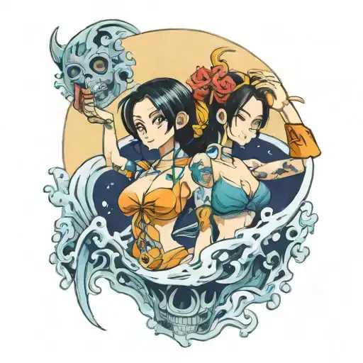 nami and nico robin one piece tattoo design idea