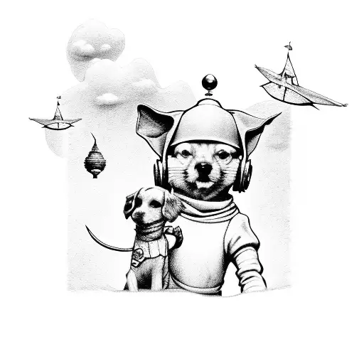 the little prince with a dog watching peter pan flying to wonderland  tattoo design idea