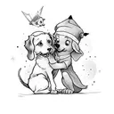the little prince with a dog looking at Peter Pan and wendy flying to wonderland  tattoo design idea