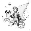 the little prince with a dog looking at Peter Pan and wendy flying to wonderland  tattoo design idea