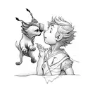 the little prince with a dog looking at Peter Pan and wendy flying to wonderland  tattoo design idea