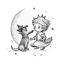 the little prince with a dog looking at Peter Pan and wendy flying to wonderland  tattoo design idea