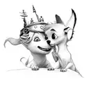 the little prince with a dog watching Peter Pan and wzndy flying to wonderland  tattoo design idea