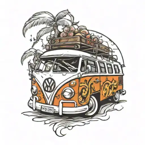 vw bus parked tattoo design idea