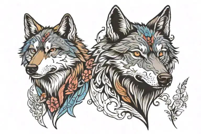 two wolves  tattoo design idea