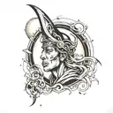 Big L with a small eclipse peeking on the background. tattoo design idea