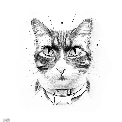 Give me a cool tattoo sketch of black and white tuxedo cat   tattoo design idea