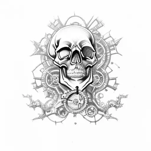 steampunk skull tattoo design idea