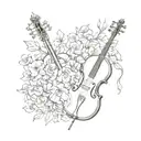 cello and flute in flowers tattoo design idea
