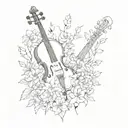 cello and flute in flowers tattoo design idea