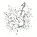 cello and flute in flowers tattoo design idea