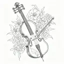 cello and flute in flowers tattoo design idea