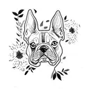 Boston terrier with wild flowers tattoo design idea