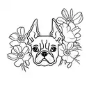 Boston terrier with wild flowers tattoo design idea