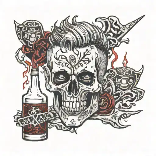 mgk xx with a red rum bottle pouring Jayden   tattoo design idea
