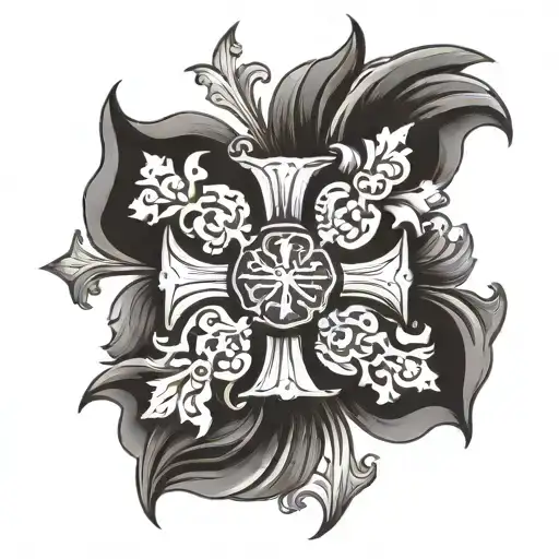 St Florian maltese cross  with floral patterns, Include family names: Amelia, Jude, Hunter, Bogey tattoo design idea