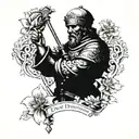 St Florian with floral patterns, Include family names: Amelia, Jude, Hunter, Bogey tattoo design idea