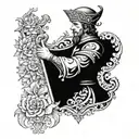 St Florian with floral patterns, Include family names: Amelia, Jude, Hunter, Bogey tattoo design idea