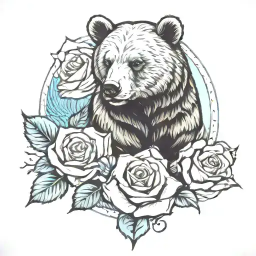 bear cub and rose and ice berg  tattoo design idea
