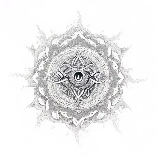 An intricate mandala design incorporating various animals and elements of nature tattoo design idea