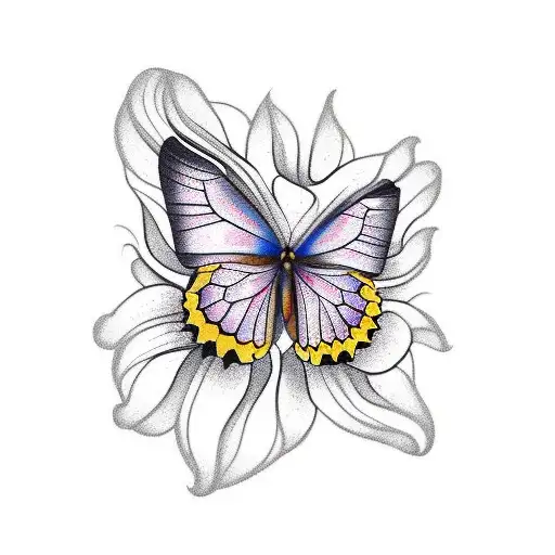 half butterfly half sunflower  tattoo design idea