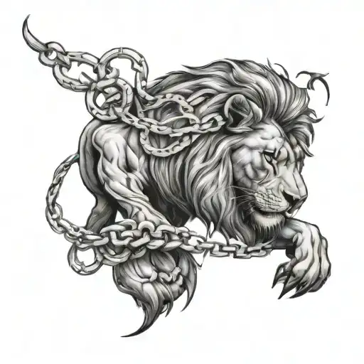 lion with broken chains  tattoo design idea