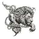 lion with broken chains  tattoo design idea