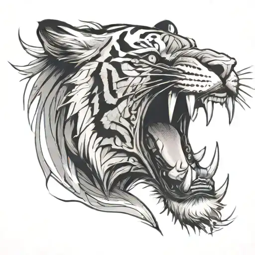 tiger with fangs 45 degree angle tattoo design idea