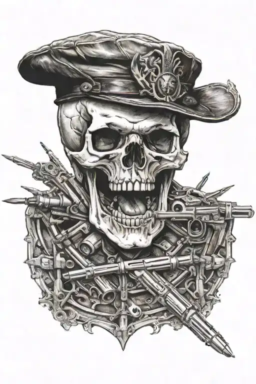 skull bullets in mouth open tattoo design idea