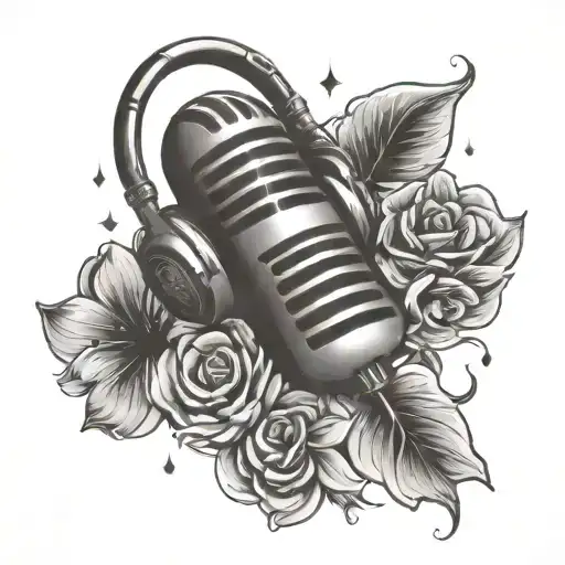 microphone , headphone,flower, stars,music note in backdoor tattoo design idea