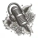 microphone , headphone,flower, stars,music note in backdoor tattoo design idea