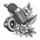 microphone , headphone,flower, stars,music note in backdoor tattoo design idea