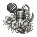 microphone , headphone,flower, stars,music note in backdoor tattoo design idea