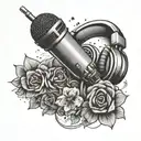microphone , headphone,flower, stars,music note in backdoor tattoo design idea