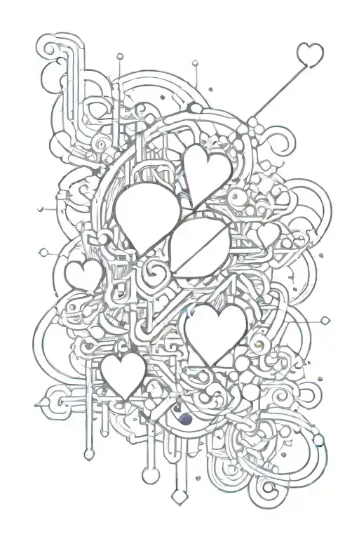 cyber tattoo with little hearts connected tattoo design idea