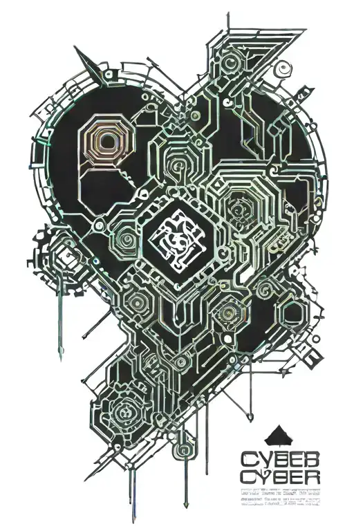 cyber with one little heart connected  tattoo design idea