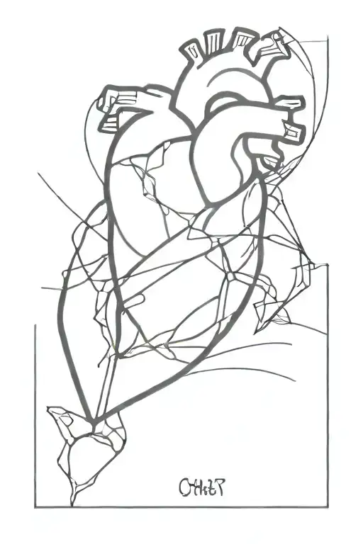 cyber heart line drawing tattoo design idea