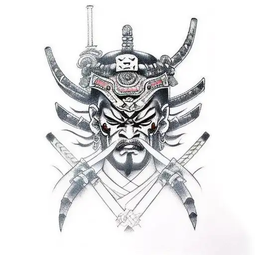 dual face samurai demon tattoo design idea
