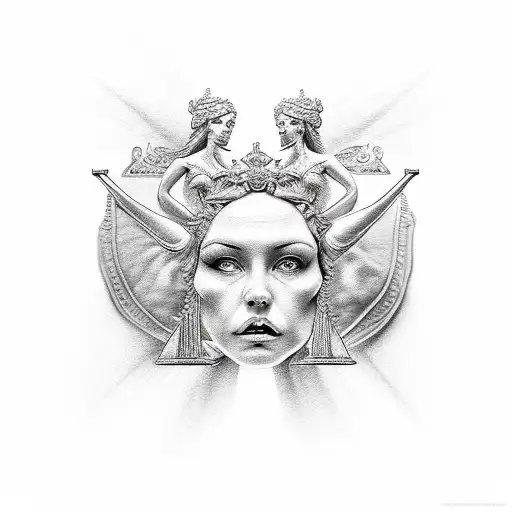 manipulated lady justice with money tattoo design idea