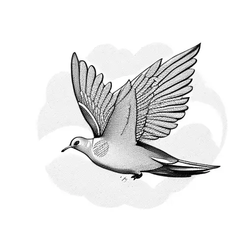 A peaceful dove flying over a city skyline tattoo design idea