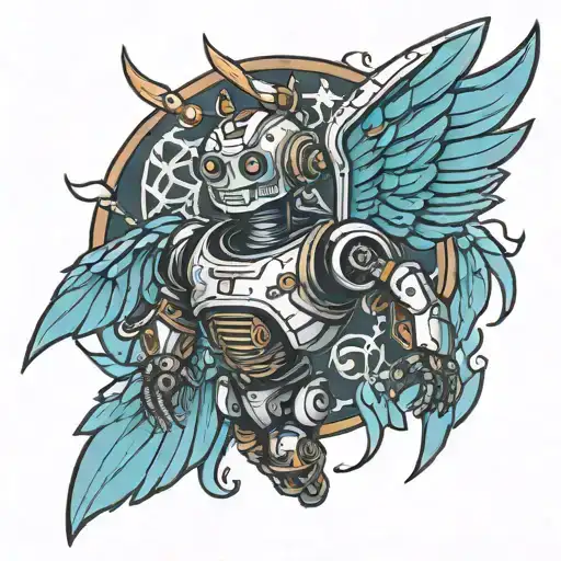 robot with wings  tattoo design idea